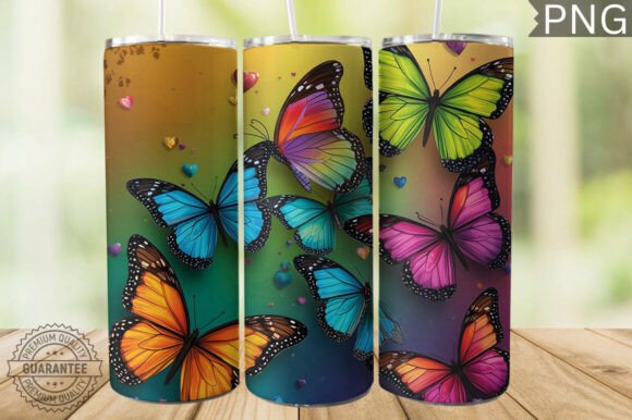 3D Butterflies 20oz Skinny Tumbler Wrap