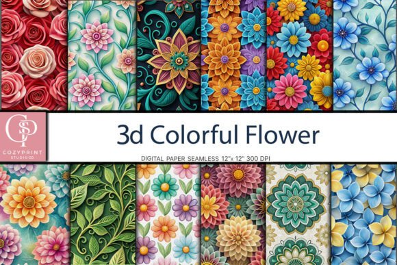 3D Colorful Flower Digital Paper: A Versatile Resource for Creative Projects
