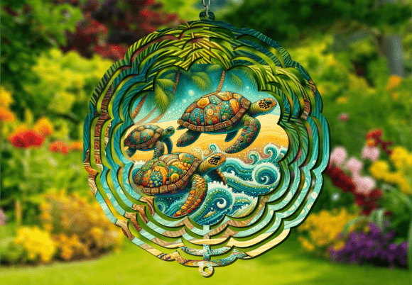 3D Family Sea Turtle Wind Spinner Design for Outdoor DΓ©cor