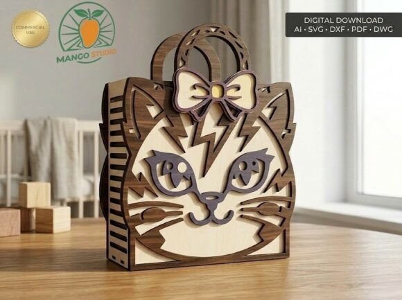 3D Layered Cat Gift Box with Lightning Bolt Design