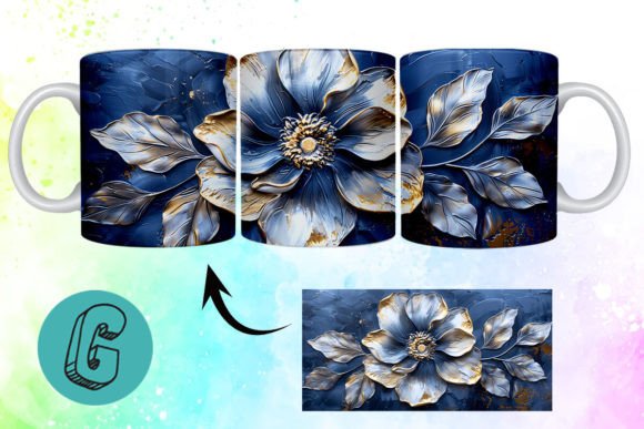3D Oil Paint Gold Flower Mug Wrap 01 β A High-Quality Digital Design for Creative Projects
