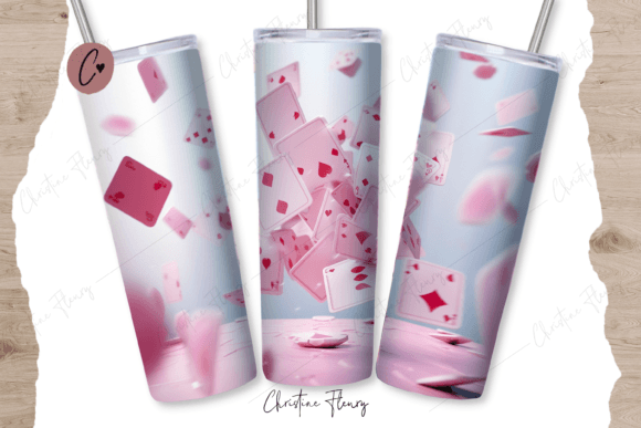 3D Pink Playing Cards Tumbler Wrap PNG: A Creative Twist on Everyday Drinkware