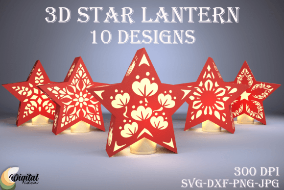3D Star Lanterns Bundle by PaperCut Design
