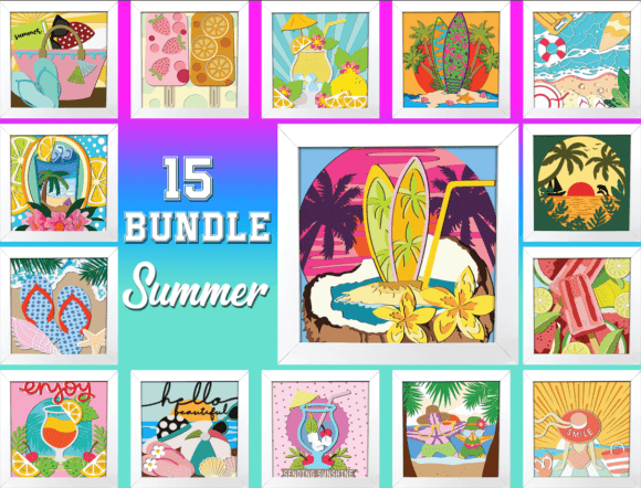3D Summer Shadow Boxes Bundle: A Creative Digital Kit for Crafting Enthusiasts