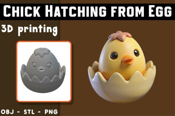 Chick Hatching from Egg 3D Model