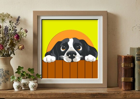 Peeking Dog Behind Fence 3D Shadow Box