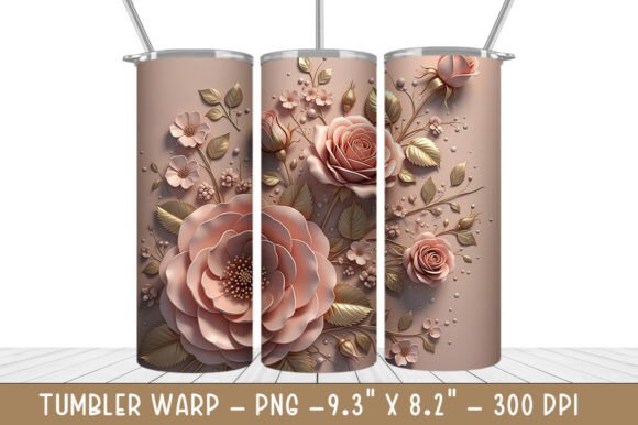 Transform Your Drinkware with the 3D Pink Gold Flowers Tumbler Wrap